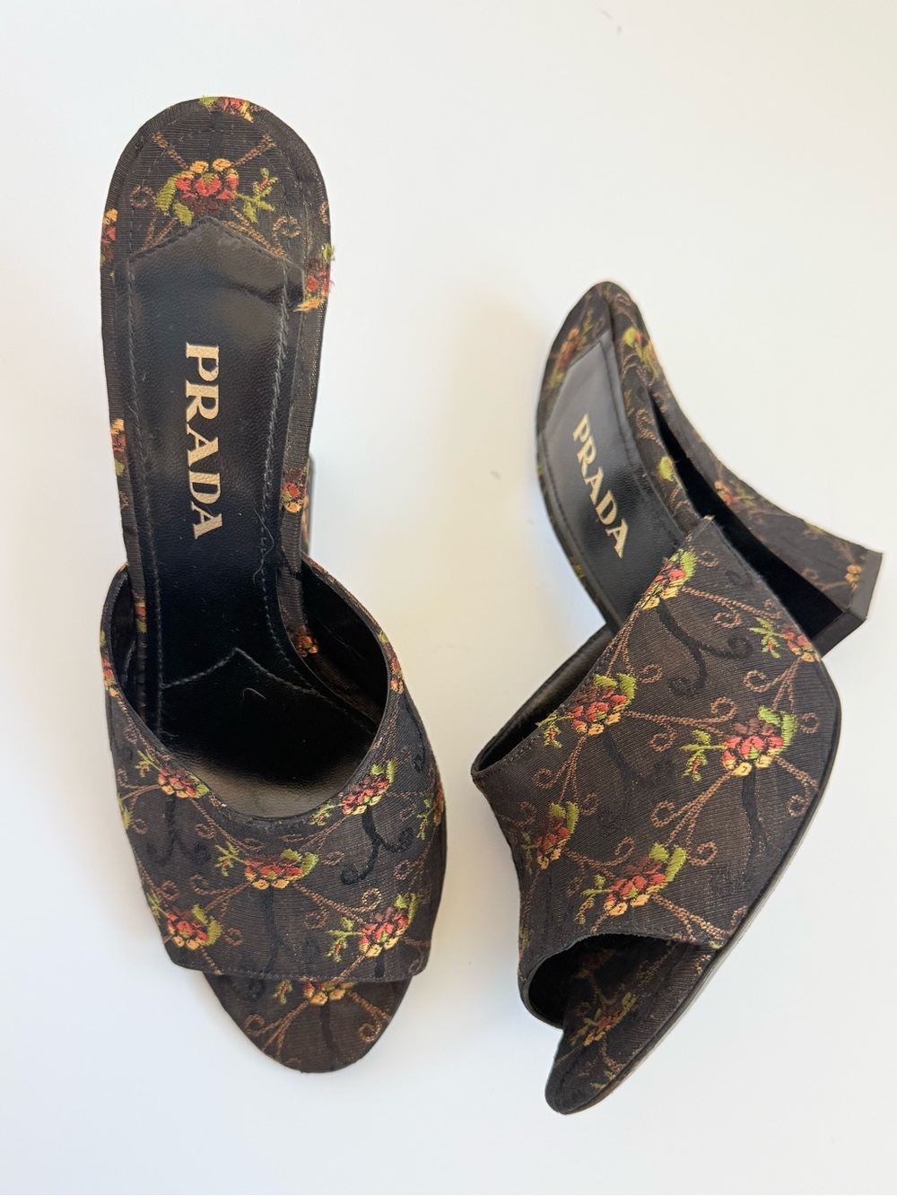 Prada Jacquard Anemon Floral EU 37.5 Archive Brocade Tapestry Mule Heels